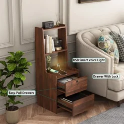 Tall Nightstand With Charging Station & Night Light, Voice Control, Wooden Large Bedside Tables With Storage Cabinet And Bookshelf For Bedroom 10 Tall Nightstand With Charging Station & Night Light, Voice Control, Wooden Large Bedside Tables With Storage Cabinet And Bookshelf For Bedroom -Garvee Sales GUEST ed313d02 4de5 4df2 8ca9 4fe8f0137e4d