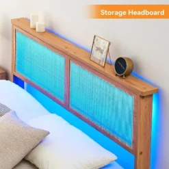 Rattan Bed Frame With Natural Rattan Headboard, Bed Frame With LED Lights, Rattan Bed Frame With Headboard, Solid Wood Foundation With Silent Slats 13 Rattan Bed Frame With Natural Rattan Headboard, Bed Frame With LED Lights, Rattan Bed Frame With Headboard, Solid Wood Foundation With Silent Slats -Garvee Sales GUEST eda21288 c6f8 45a0 85cc 48701579adba 1