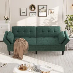 89" Chenille Futon Sofa Bed, Modern Convertible Sleeper Couch With Adjustable Backrest & Armrests, 3-Seat Sofa With 2 Pillows For Apartment -Garvee Sales GUEST edbe5651 047a 461d 9497 04dfff297021