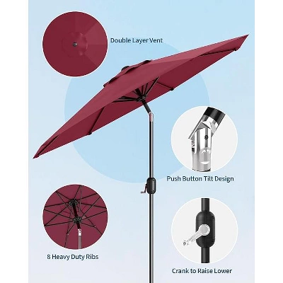 9FT Patio Umbrella Outdoor, Market, Table Umbrella With Push Button Tilt And Crank, 8 Sturdy Ribs For Garden, Pool, Deck, Backyard 1 9FT Patio Umbrella Outdoor, Market, Table Umbrella With Push Button Tilt And Crank, 8 Sturdy Ribs For Garden, Pool, Deck, Backyard
