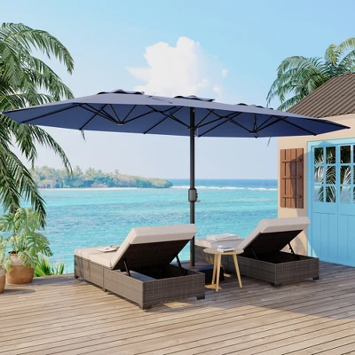 Outdoor Double-Sided Rectangle Market Umbrella, 15FT Large Patio Umbrellas With Base Included, Double-Topped Patio Umbrella For Poolside Lawn Backyard 8 Outdoor Double-Sided Rectangle Market Umbrella, 15FT Large Patio Umbrellas With Base Included, Double-Topped Patio Umbrella For Poolside Lawn Backyard - Image 8