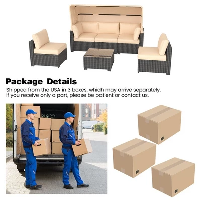 Garvee 6-Piece Outdoor Patio Furniture Set With Modern Rattan Wicker, Rattan Daybed With Retractable Canopy For Garden, Deck, And Backyard 6 Garvee 6-Piece Outdoor Patio Furniture Set With Modern Rattan Wicker, Rattan Daybed With Retractable Canopy For Garden, Deck, And Backyard - Image 6