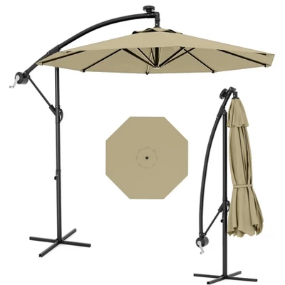 10 FT Hanging Cantilever Umbrella With 360 Degree Rotation, 8 Ribs Offset,Cross Base Support, With Easy Tilt Adjustment, For Backyard, Garden 1 10 FT Hanging Cantilever Umbrella With 360 Degree Rotation, 8 Ribs Offset,Cross Base Support, With Easy Tilt Adjustment, For Backyard, Garden