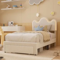 Twin/Full/Queen Size Princess Bed Frame With LED Headboard & Storage Drawers, Adjustable Boucle Platform Bed For Girls, No Box Spring Needed 9 Twin/Full/Queen Size Princess Bed Frame With LED Headboard & Storage Drawers, Adjustable Boucle Platform Bed For Girls, No Box Spring Needed -Garvee Sales GUEST ef682e00 b5e4 4e4b a039 c121dbe21428