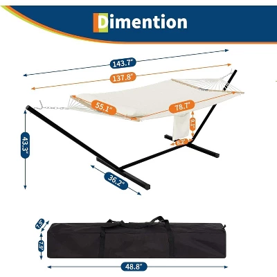 12FT Double Hammock With Stand Heavy Duty Portable Hammocks 475 Lbs Large Outdoor Hammocks With Carrying Bag For Patio, Beach, Backyard 2 12FT Double Hammock With Stand Heavy Duty Portable Hammocks 475 Lbs Large Outdoor Hammocks With Carrying Bag For Patio, Beach, Backyard - Image 2