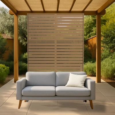 Metal Privacy Screen Outdoor 71"x47", Freestanding Decorative Privacy Fence Panel For Patio, Balcony, Deck, Garden, Indoor, Yellow 4 Metal Privacy Screen Outdoor 71"x47", Freestanding Decorative Privacy Fence Panel For Patio, Balcony, Deck, Garden, Indoor, Yellow - Image 4