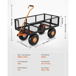 Steel Garden Cart With 500 Lb Capacity, 3-in-1 Pullable Garden Wagon For Yard, Outdoor, Gardening Soil