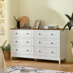 Dresser For Bedroom, 6 Drawer Dresser With Wide Drawer And Metal Handles, Wood Dressers & Chests Of Drawers 9 Dresser For Bedroom, 6 Drawer Dresser With Wide Drawer And Metal Handles, Wood Dressers & Chests Of Drawers -Garvee Sales GUEST f002548c 6446 4314 aa4e 3955a119992b