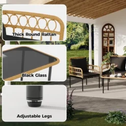 4-Piece Patio Set With Deep Seating & Waterproof Cushions, Boho Wicker Furniture With Coffee Table For Balcony, Backyard, Garden 11 4-Piece Patio Set With Deep Seating & Waterproof Cushions, Boho Wicker Furniture With Coffee Table For Balcony, Backyard, Garden -Garvee Sales GUEST f00e2d1b f1ae 4976 90da 3efe1634dd27