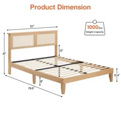 Deluxe Solid Wood Bed Frame With Natural Rattan Headboard,Platform Bed Frame, Mattress Foundation, Noise-Free, No Box Spring Needed 8 Deluxe Solid Wood Bed Frame With Natural Rattan Headboard,Platform Bed Frame, Mattress Foundation, Noise-Free, No Box Spring Needed -Garvee Sales GUEST f011be10 243b 4d49 91e9 949bb90e755f