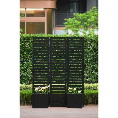 Freestanding Outdoor Privacy Screen With 4 Self-Draining Planters/Raised Garden Beds, 3 Hinged Panels For Patio, Backyard, Deck, Black 5 Freestanding Outdoor Privacy Screen With 4 Self-Draining Planters/Raised Garden Beds, 3 Hinged Panels For Patio, Backyard, Deck, Black - Image 5