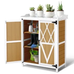 Potting Bench Outdoor Cabinet With Metal Tabletop, Workbenches With Adjustable Shelf, Wooden Storage Cabinets Waterproof For Garden Patio Lawn 15 Potting Bench Outdoor Cabinet With Metal Tabletop, Workbenches With Adjustable Shelf, Wooden Storage Cabinets Waterproof For Garden Patio Lawn -Garvee Sales GUEST f051d609 30fc 49b9 b69f 658e323d351e