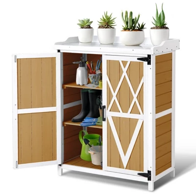 Potting Bench Outdoor Cabinet With Metal Tabletop, Workbenches With Adjustable Shelf, Wooden Storage Cabinets Waterproof For Garden Patio Lawn 7 Potting Bench Outdoor Cabinet With Metal Tabletop, Workbenches With Adjustable Shelf, Wooden Storage Cabinets Waterproof For Garden Patio Lawn - Image 7