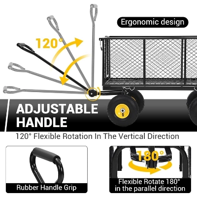 Heavy Duty 1100 LBS Steel Garden Cart, 3 In 1 Pullable Garden Wagon, Folding Utility Wagon W/Removable Sides & 10" Wheels For Farm, Yard 3 Heavy Duty 1100 LBS Steel Garden Cart, 3 In 1 Pullable Garden Wagon, Folding Utility Wagon W/Removable Sides & 10" Wheels For Farm, Yard - Image 3
