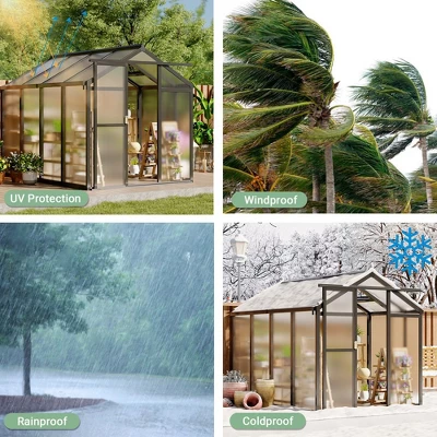 Whizmax 6' X 8' Greenhouse, Upgraded Polycarbonate Green House With Vent, Aluminum Frame, Greenhouses For Outdoors For Yard, Garden, Hobby 4 Whizmax 6' X 8' Greenhouse, Upgraded Polycarbonate Green House With Vent, Aluminum Frame, Greenhouses For Outdoors For Yard, Garden, Hobby - Image 4