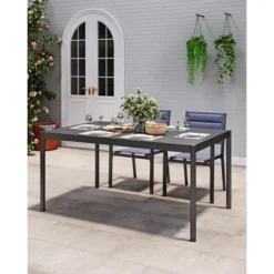 57" Aluminum Outdoor Dining Table For 6, Large Rectangular Patio Table With E-Coating For Backyard, Deck, Garden, Lawn, Black -Garvee Sales GUEST f0c2688e ca03 49bf a041 8923f5a56462