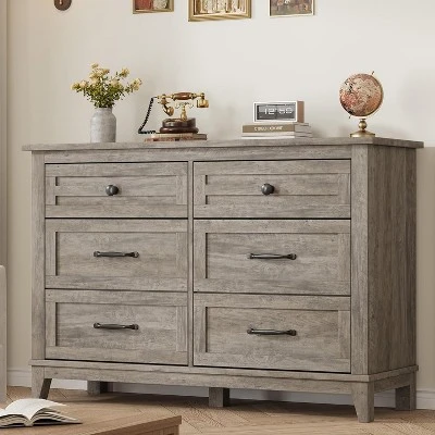 6 Dresser For Bedroom, 47" Wide Drawer Dresser With Storage Freestanding, Wooden Closet Storage Chest For Living Room, Bedroom, Entryway 9 6 Dresser For Bedroom, 47" Wide Drawer Dresser With Storage Freestanding, Wooden Closet Storage Chest For Living Room, Bedroom, Entryway - Image 9