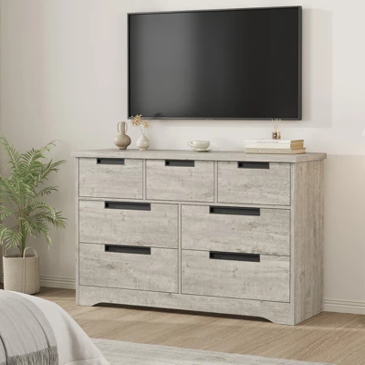 7 Drawer Dresser For Bedroom, Modern Double Dresser Organizer With Embedded Handles Design, Wooden Chest Of Drawers For Living Room, Nursery, Hallway 2 7 Drawer Dresser For Bedroom, Modern Double Dresser Organizer With Embedded Handles Design, Wooden Chest Of Drawers For Living Room, Nursery, Hallway - Image 2