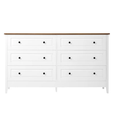 Dresser For Bedroom, 6 Drawer Dresser With Wide Drawer And Metal Handles, Wood Dressers & Chests Of Drawers 4 Dresser For Bedroom, 6 Drawer Dresser With Wide Drawer And Metal Handles, Wood Dressers & Chests Of Drawers - Image 4