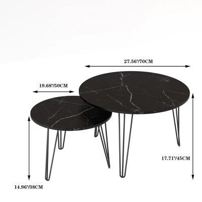 Round Nesting Coffee Table Set Of 2, Circular Nesting End Table Set, Round Marble Tabletop, And Sturdy Metal Base For Living Room, Bedroom 4 Round Nesting Coffee Table Set Of 2, Circular Nesting End Table Set, Round Marble Tabletop, And Sturdy Metal Base For Living Room, Bedroom - Image 4