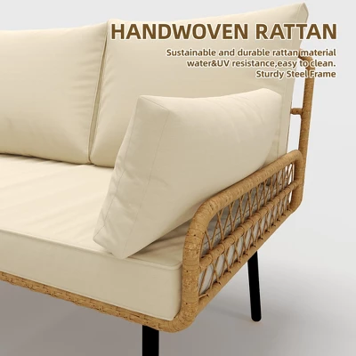 3-Piece Outdoor Sectional Sofa Set, L-Shaped Waterproof Wicker Furniture With Cushions & Glass Side Table For Porch, Pool Or Backyard 5 3-Piece Outdoor Sectional Sofa Set, L-Shaped Waterproof Wicker Furniture With Cushions & Glass Side Table For Porch, Pool Or Backyard - Image 5