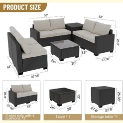 Garvee 8-Piece Outdoor Patio Furniture Set - 6 Seat Rattan Patio Conversation Sets With Glass Coffee Table And Hidden Storage Box