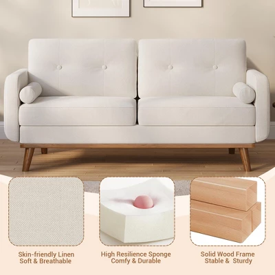 65" Loveseat Sofa, Mid Century Modern Couch Comfy Love Seat Couches, 2 Seater Deep Seat Couch Linen Upholstered Couches For Bedroom Small Space 5 65" Loveseat Sofa, Mid Century Modern Couch Comfy Love Seat Couches, 2 Seater Deep Seat Couch Linen Upholstered Couches For Bedroom Small Space - Image 5