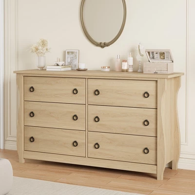 Garvee 6 Dresser For Bedroom, 47.2" Wide Drawer Dresser With Storage Freestanding, Wooden Closet Storage Chest For Living Room, Natural Oak 8 Garvee 6 Dresser For Bedroom, 47.2" Wide Drawer Dresser With Storage Freestanding, Wooden Closet Storage Chest For Living Room, Natural Oak - Image 8
