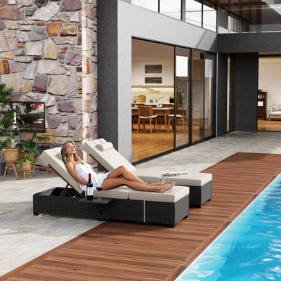 Garvee Outdoor PE Wicker Chaise Lounge Chairs Set Of 2 Patio Brown Rattan Reclining Chair Adjustable Backrest Pool Sunbathing Recliners 5 Garvee Outdoor PE Wicker Chaise Lounge Chairs Set Of 2 Patio Brown Rattan Reclining Chair Adjustable Backrest Pool Sunbathing Recliners - Image 5