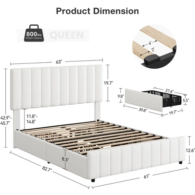 Bed Frame With 4 Storage Drawers, Adjustable Height Headboard, Linen Upholstered Platform BedFrame, Wooden Slats 1 Bed Frame With 4 Storage Drawers, Adjustable Height Headboard, Linen Upholstered Platform BedFrame, Wooden Slats