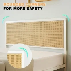 Whizmax Rattan Bed Frame With Led Light Headboard, Bohemian Style Cane Boho Bed Frames With Heavy Duty Steel Slat Support, No Box Spring Needed, White 12 Whizmax Rattan Bed Frame With Led Light Headboard, Bohemian Style Cane Boho Bed Frames With Heavy Duty Steel Slat Support, No Box Spring Needed, White -Garvee Sales GUEST f374ea28 10f7 4118 b88d e03bb0f890ce