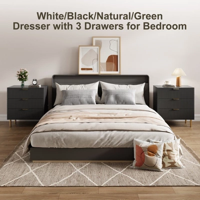 Garvee White 3 Drawer Dresser For Bedroom, Large Nightstand Chest Of Drawers, Modern Wood Storage Dresser Organizer For Hallway, Entryway 3 Garvee White 3 Drawer Dresser For Bedroom, Large Nightstand Chest Of Drawers, Modern Wood Storage Dresser Organizer For Hallway, Entryway - Image 3