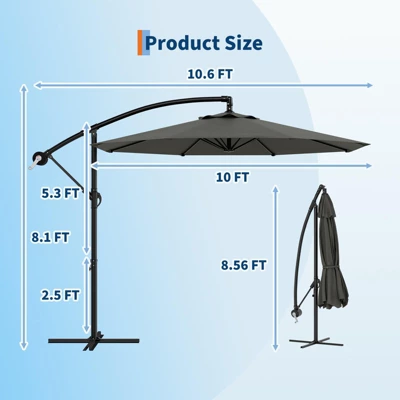 Garvee 10FT Cantilever Umbrella Outdoor Patio, Patio Umbrella With Lift & Tilt Adjustment, UV Protection, Fade Resistant For Deck, Pool, Gray 1 Garvee 10FT Cantilever Umbrella Outdoor Patio, Patio Umbrella With Lift & Tilt Adjustment, UV Protection, Fade Resistant For Deck, Pool, Gray