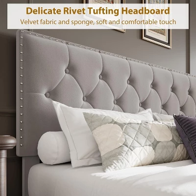 Bed Frame With 2 Storage Drawers, Vintage Velvet Upholstered Bedframe, Button Tufted Wingback Headboard, No Box Spring Needed, Noise Free 5 Bed Frame With 2 Storage Drawers, Vintage Velvet Upholstered Bedframe, Button Tufted Wingback Headboard, No Box Spring Needed, Noise Free - Image 5