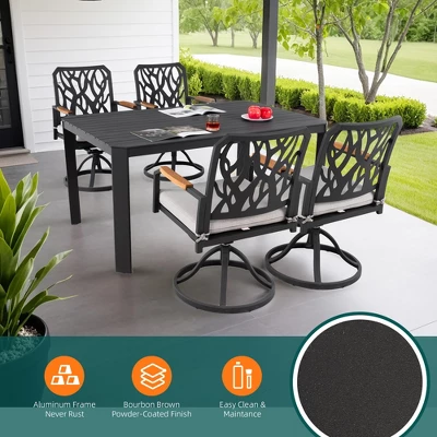 5-PC Outdoor Patio Aluminum Furniture Set, Modern Dining Set With 4 Swivel Rockers, Fabric Cushioned 1 5-PC Outdoor Patio Aluminum Furniture Set, Modern Dining Set With 4 Swivel Rockers, Fabric Cushioned