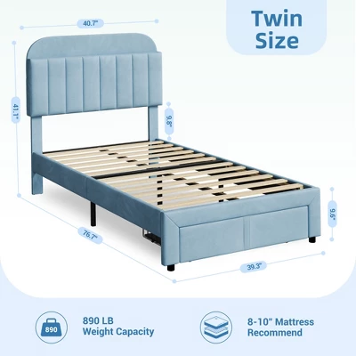 Garvee Twin Bed Frame With Drawer, Velvet Upholstered Platform Bed Frame With Storage Headboard, No Box Spring Needed, Easy Assembly 6 Garvee Twin Bed Frame With Drawer, Velvet Upholstered Platform Bed Frame With Storage Headboard, No Box Spring Needed, Easy Assembly - Image 6