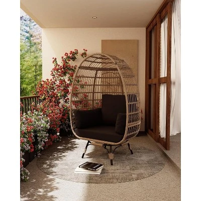 Outdoor 360 Swivel Egg Chair With Cushions, Indoor Outdoor Wicker Egg Basket Lounge Chair For Patio Porch Living Room, Oversized Lounge Chair 8 Outdoor 360 Swivel Egg Chair With Cushions, Indoor Outdoor Wicker Egg Basket Lounge Chair For Patio Porch Living Room, Oversized Lounge Chair - Image 8