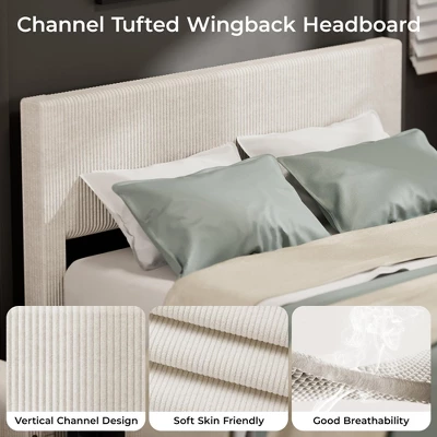 Bed Frame With Tall Tufted Wingback Headboard, Platform Velvet Upholstered Full Bed Frame With 4 Storage Drawers And Wooden 4 Bed Frame With Tall Tufted Wingback Headboard, Platform Velvet Upholstered Full Bed Frame With 4 Storage Drawers And Wooden - Image 4