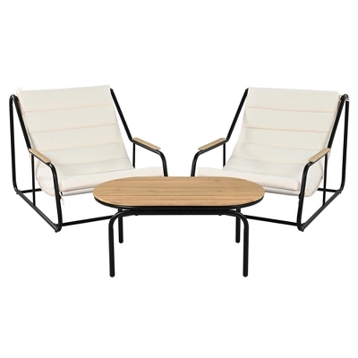 Outdoor Chaise Lounge Chair Set Of 3, Patio Reclining Chair With Acacia Side Table, Pool Sunbathing Recliner With Cushion For Patio Backyard 6 Outdoor Chaise Lounge Chair Set Of 3, Patio Reclining Chair With Acacia Side Table, Pool Sunbathing Recliner With Cushion For Patio Backyard - Image 6