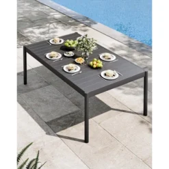 57" Aluminum Outdoor Dining Table For 6, Large Rectangular Patio Table With E-Coating For Backyard, Deck, Garden, Lawn, Black