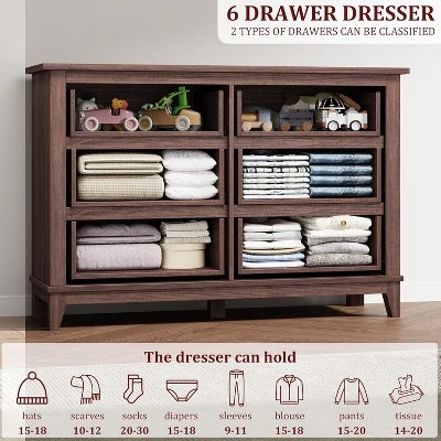 6 Dresser For Bedroom, 47 In Wide Drawer Dresser With Storage Freestanding, Wooden Closet Dresser Storage Chest For Bedroom, Brown 4 6 Dresser For Bedroom, 47 In Wide Drawer Dresser With Storage Freestanding, Wooden Closet Dresser Storage Chest For Bedroom, Brown - Image 4
