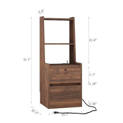 Tall Nightstand With Charging Station & Night Light, Voice Control, Wooden Large Bedside Tables With Storage Cabinet And Bookshelf For Bedroom 1 Tall Nightstand With Charging Station & Night Light, Voice Control, Wooden Large Bedside Tables With Storage Cabinet And Bookshelf For Bedroom
