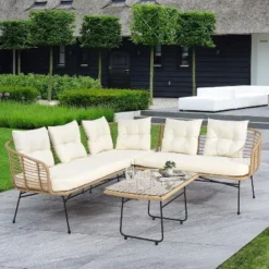 4-Piece Outdoor Wicker Patio Set With Cushions & Coffee Table, All-Weather Conversation Sofa Set For Balcony, Backyard, Poolside – Beige 14 4-Piece Outdoor Wicker Patio Set With Cushions & Coffee Table, All-Weather Conversation Sofa Set For Balcony, Backyard, Poolside – Beige -Garvee Sales GUEST f6220655 b291 4206 bc22 6d7402a80914