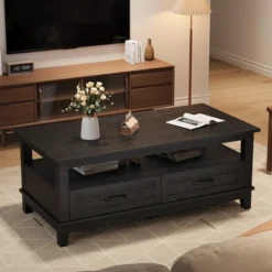 Farmhouse Coffee Table With Drawers, 47.2" Center Table Rustic Coffee Tables Walnut Living Room Table -Garvee Sales GUEST f6cff730 9dd7 46e9 bf8b b8ec08e2966d