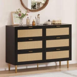 Garvee 6 Drawer Rattan Dresser With Gold Legs And Handles, Wide Double Storage Chest With Anti-Tipping Design For Bedroom Or Living Room 11 Garvee 6 Drawer Rattan Dresser With Gold Legs And Handles, Wide Double Storage Chest With Anti-Tipping Design For Bedroom Or Living Room -Garvee Sales GUEST f70baef7 fbd1 40a1 99a7 82dc46d2c1c5