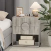 Fluted Nightstand With Charging Station - 2 Drawers + Open Shelf, Modern Wood Bedside Table For Bedroom & Living Room Storage