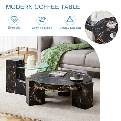 Modern Coffee Tables Set Of 2, Coffee Table With Detachable Nightstand, Accent Center Table With Glass Top Side Table For Bedroom Office 5 Modern Coffee Tables Set Of 2, Coffee Table With Detachable Nightstand, Accent Center Table With Glass Top Side Table For Bedroom Office - Image 5