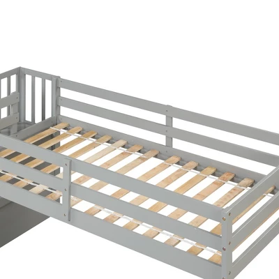 Twin Size Loft Bed, Pine Wood Twin Loft Bed Frame With Staircase Storage Space Slide Full-length Safety Guardrails For Bedroom No Box Spring Needed 1 Twin Size Loft Bed, Pine Wood Twin Loft Bed Frame With Staircase Storage Space Slide Full-length Safety Guardrails For Bedroom No Box Spring Needed