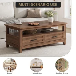 Farmhouse Coffee Table With Drawers, 47.2" Center Table Rustic Coffee Tables White Brown Living Room Table 14 Farmhouse Coffee Table With Drawers, 47.2" Center Table Rustic Coffee Tables White Brown Living Room Table -Garvee Sales GUEST f7f33b8d e70d 4385 a2fa c83ab23f1ff1