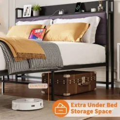 Full Bed Frame With Headboard And Storage, Heavy Duty Bed Frames With 2 Storage Drawers, Black Bedframe With Charging Station, No Box Spring Needed -Garvee Sales GUEST f811eb59 ed43 4585 bfbd 03264d413d0d